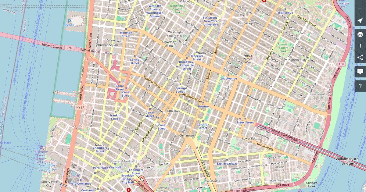OpenStreetMap map of lower Manhattan